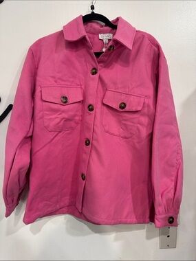Mud Pie Bright Pink Button-Front Utility Jacket